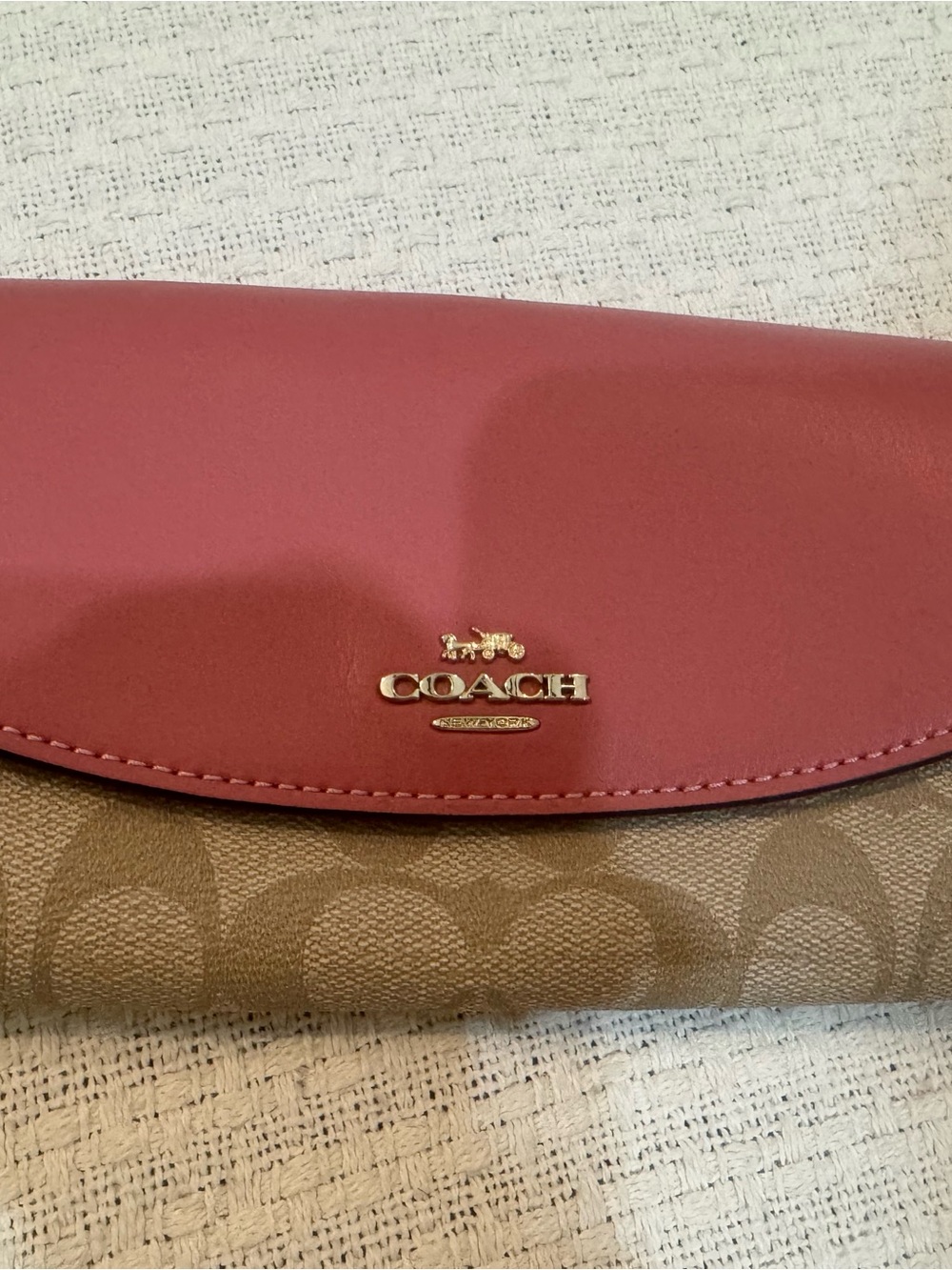 Coach Signature Canvas Wallet with Rose Pink Leather Flap
